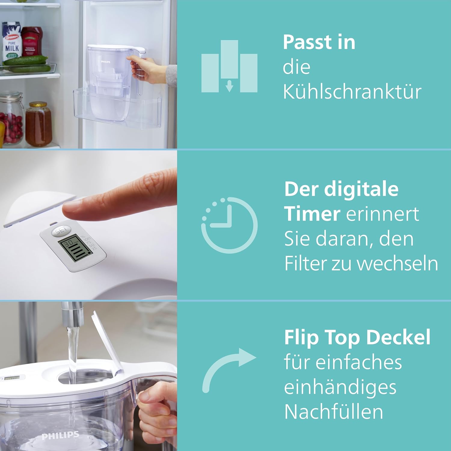 Thumbnail 6 de Philips Water Wasserfilterkanne +4 Anti-Kalk Wasserenthärter (2,6 L) inkl. elektronischem Timer & 4 Ersatzfilterkartuschen