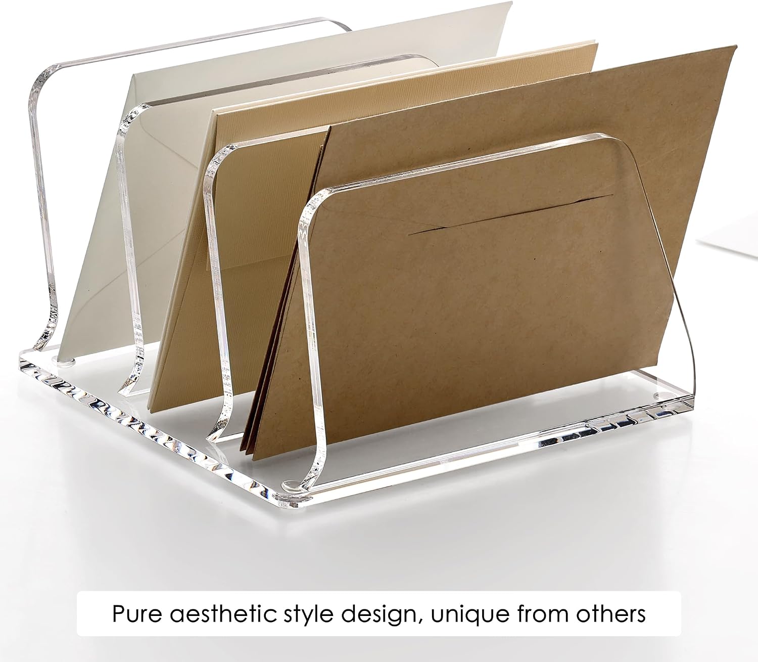 Detalle 2 de SANRUI 3-Section Acrylic Desk File Sorter, Clear Vertical Organizer