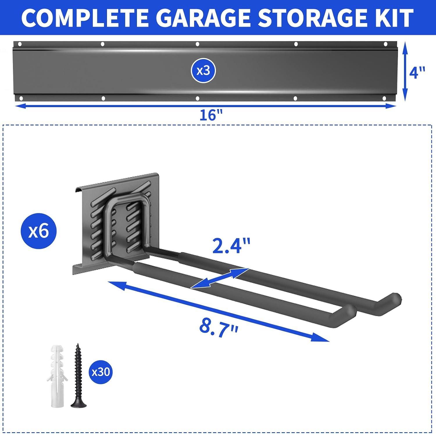 Thumbnail 6 de CRXCRC CRXCRC-001 48-Inch Wall-Mounted Tool Organizer with 6 Adjustable Hooks
