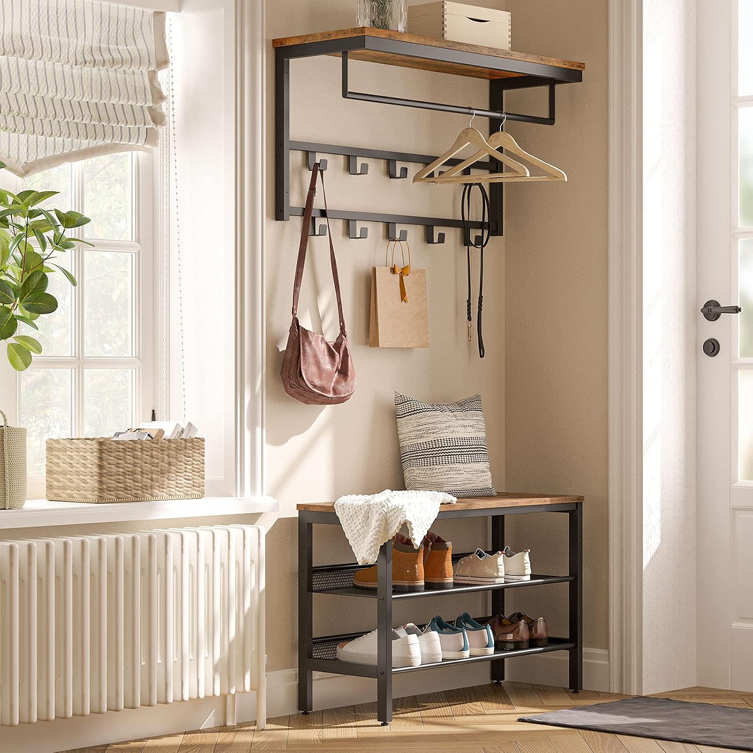 Detalle 2 de HOOBRO EBF12YM01 wandgarderobe met legplank, roede en 10 haken
