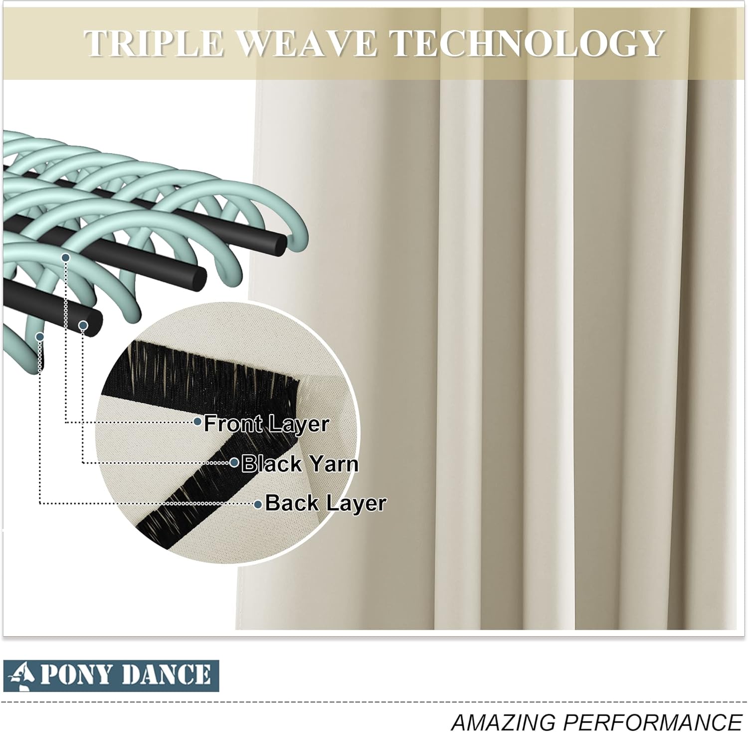 Thumbnail 5 de PONY DANCE Tenda per soggiorno con anelli termica oscurante 2 pannelli L 140 x H 300 cm, beige chiaro