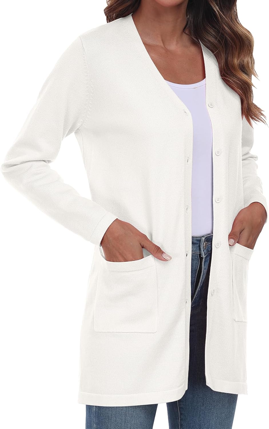 Thumbnail 2 de YUNDAI Women's Open Front Lightweight Cardigan with Pockets