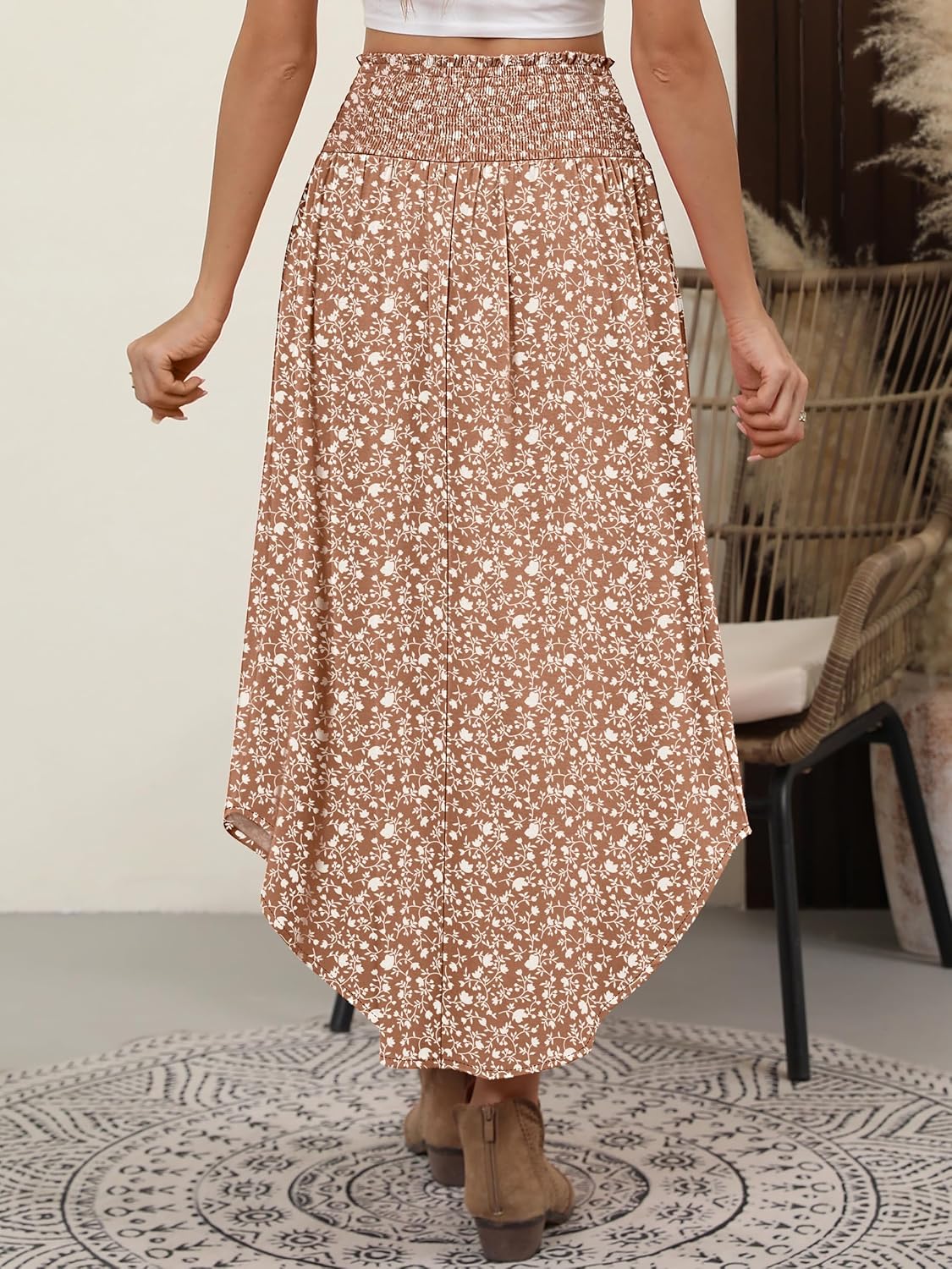 Detalle de ANRABESS Women's Maxi Skirt: Boho Floral, High-Waisted, Pockets, Flowy Summer Style