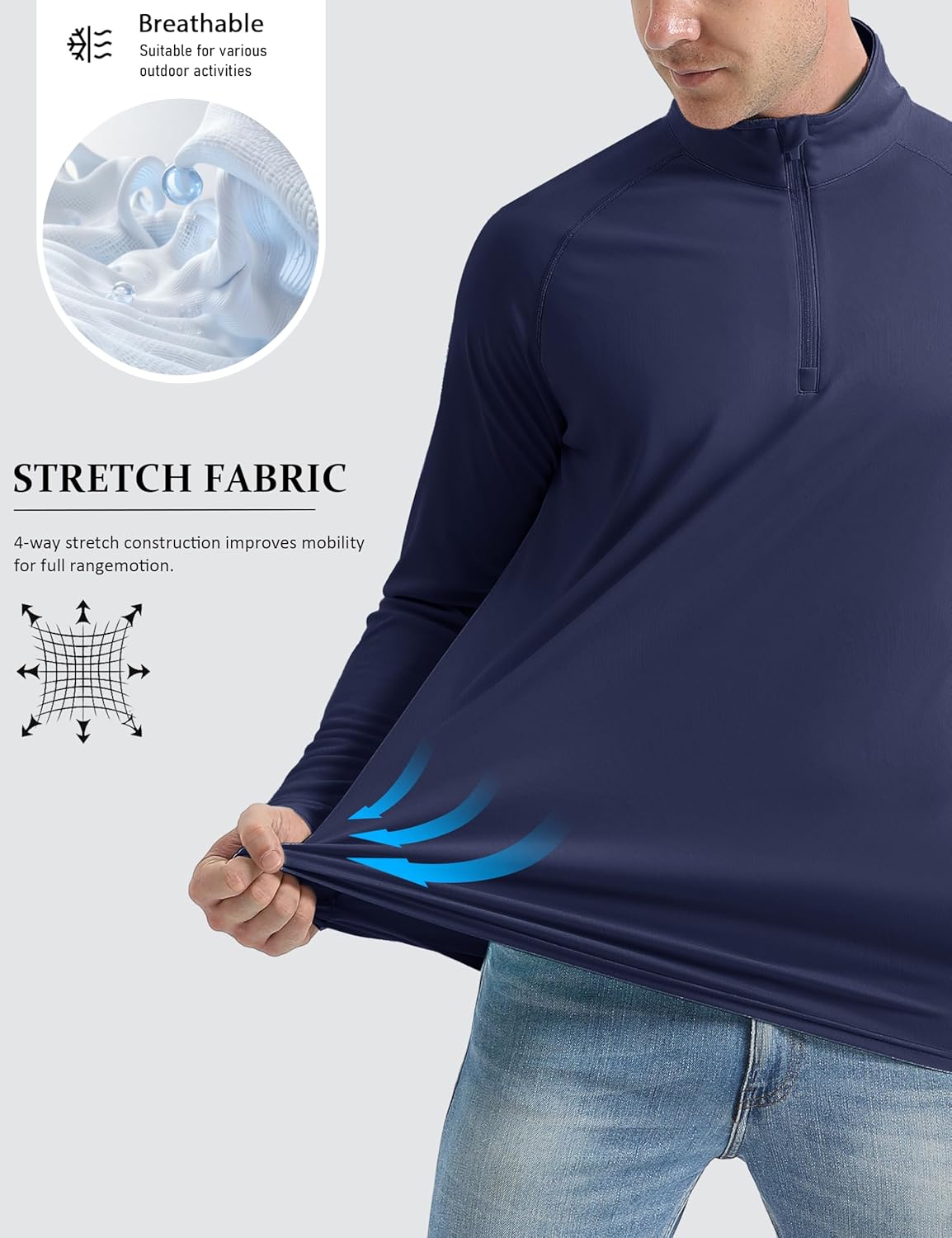 Detalle de MAGCOMSEN Men’s Long Sleeve UPF 50+ Sun Shirt 1/4 Zip Rash Guard