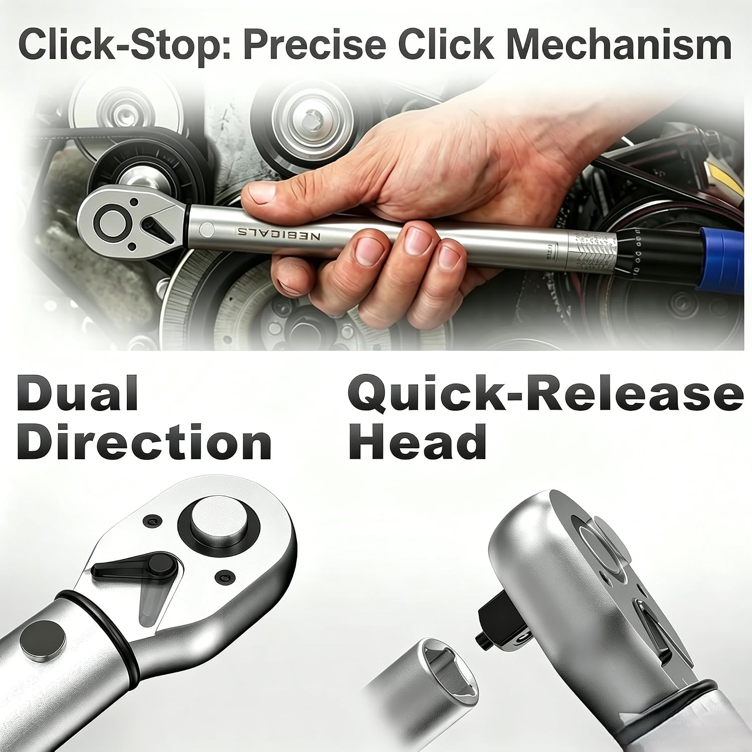 Detalle 2 de 9-Piece Torque Wrench Set with 1/4, 3/8, 1/2 Drives and Extensions