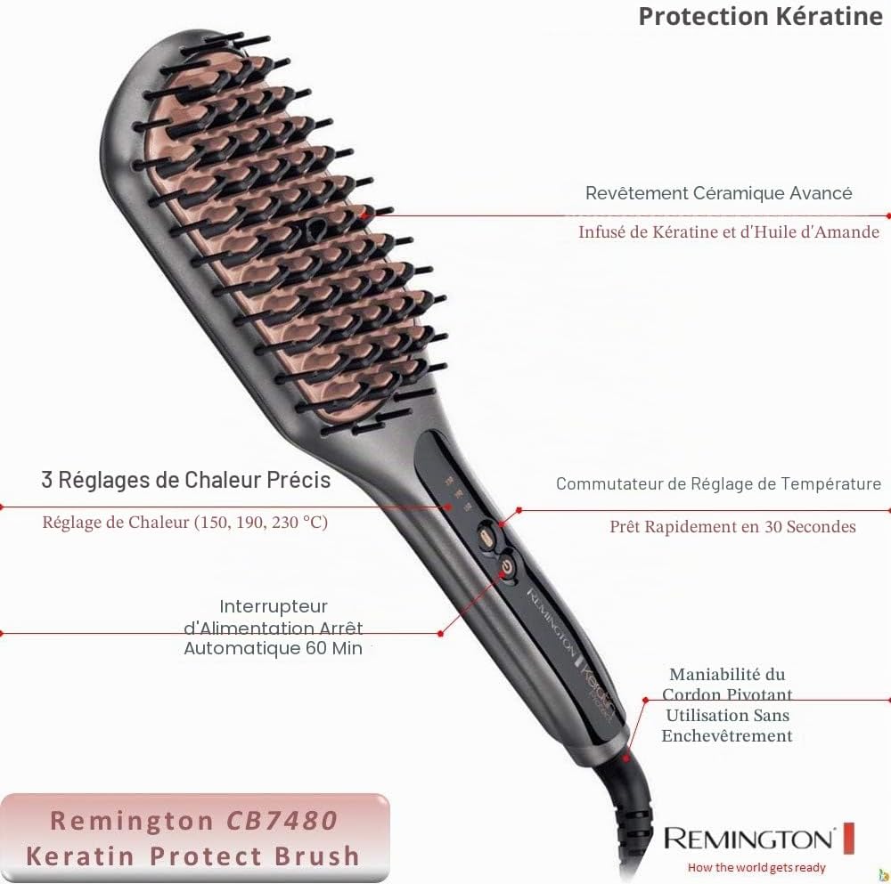 Detalle de Remington Brosse Lissante Ionique 2 en 1 Keratin Protect CB7480 — lissage et démêlage doux et performant