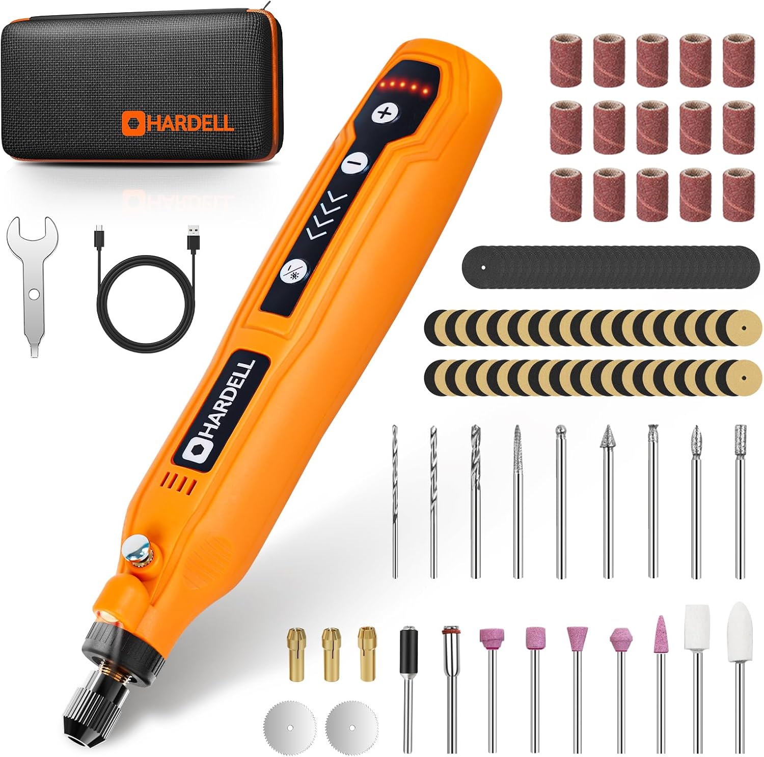 Detalle de HARDELL Mini Akku Rotationswerkzeug mit LED – 5 Geschwindigkeiten, 69 Zubehörteile