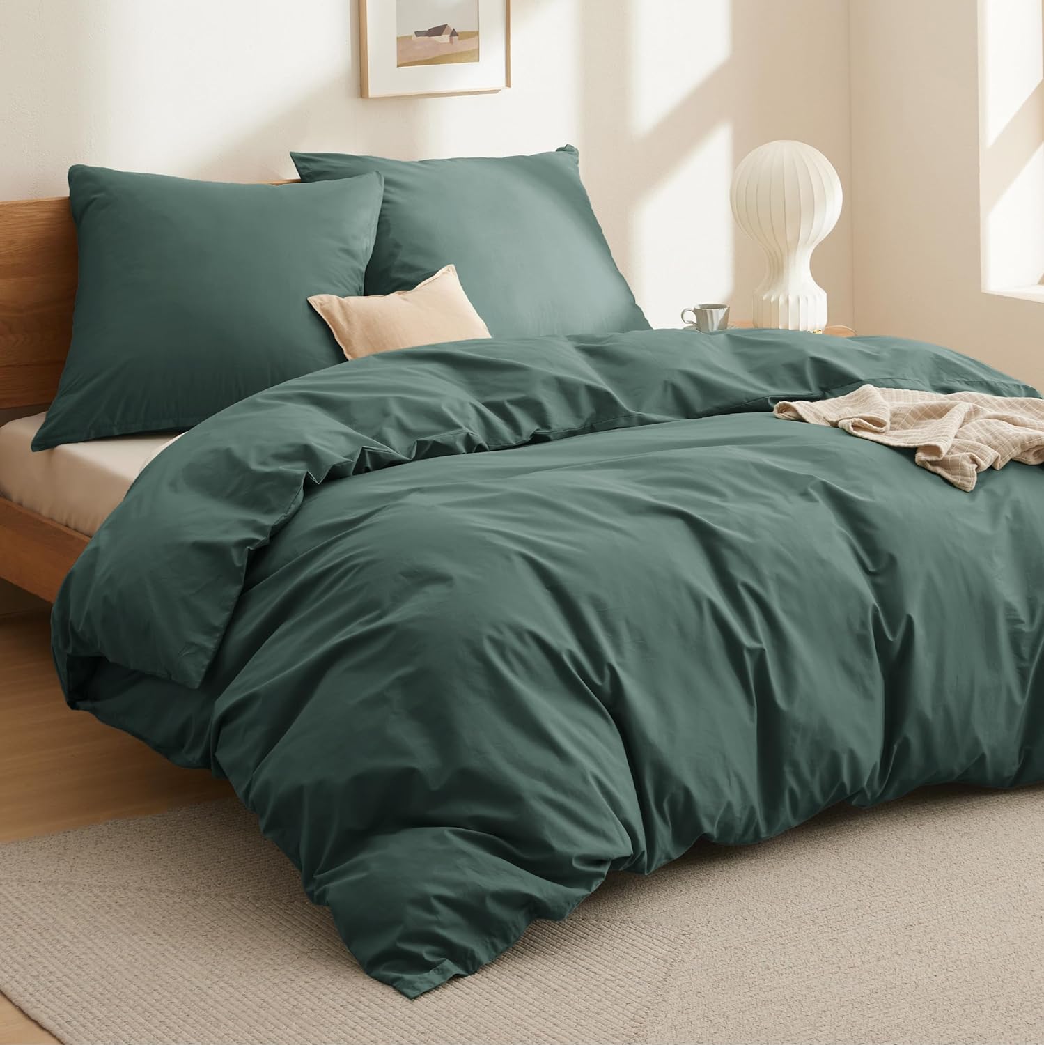 Thumbnail 1 de BEDSURE Bettwäsche-Set 220x240 cm aus Baumwolle in Dunkelgrün (3-teilig, mit Reißverschluss)