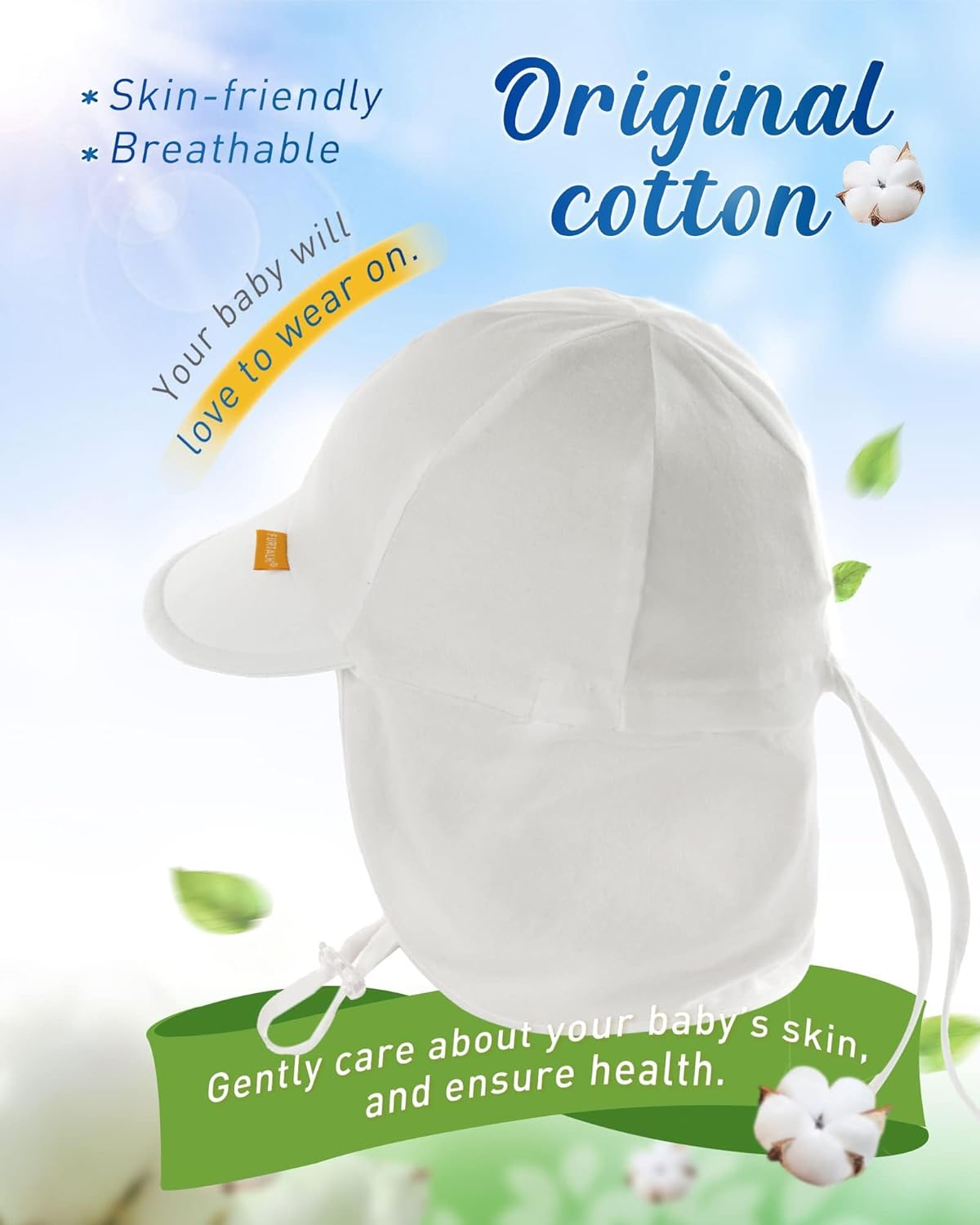 Detalle de FURTALK Baby- & Kleinkind-Sonnenhut mit UPF 50+ UV-Schutz, verstellbarem Kinnriemen und Nackenschutz