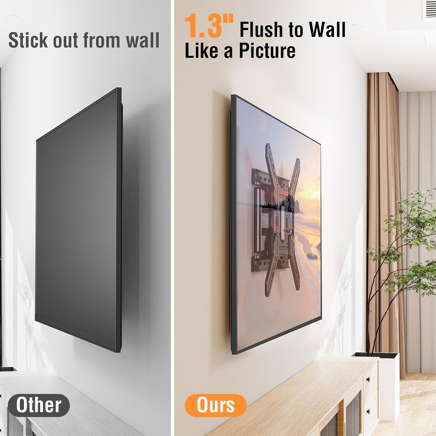 Detalle de ELIVED Ultra Slim TV Wall Mount for 26-60 Inch TVs — Full Motion, 1.3" Flush Mount with 14" Extension