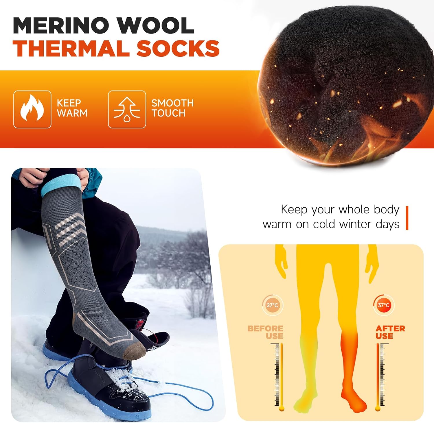 Detalle 2 de TANSTC Merino Ski Socks, 2 pairs