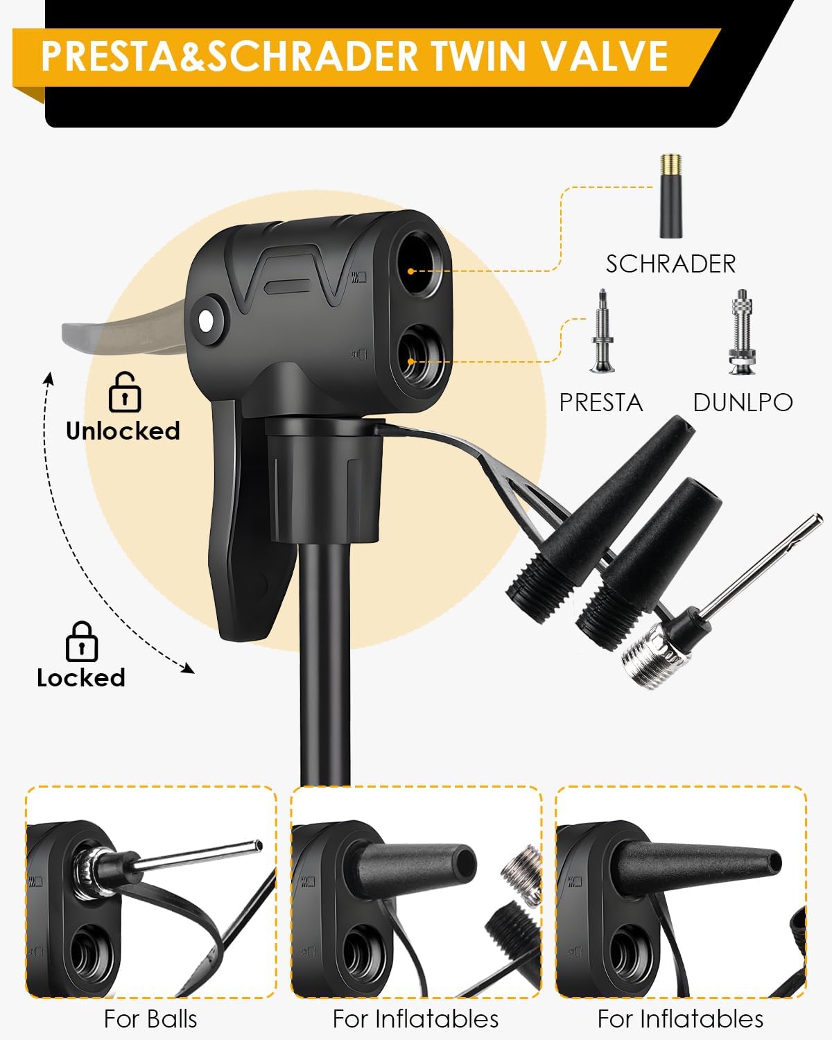 Detalle de VOGORA Bike Pump with Top-Mounted Gauge (ProView) – floor pump for Presta & Schrader