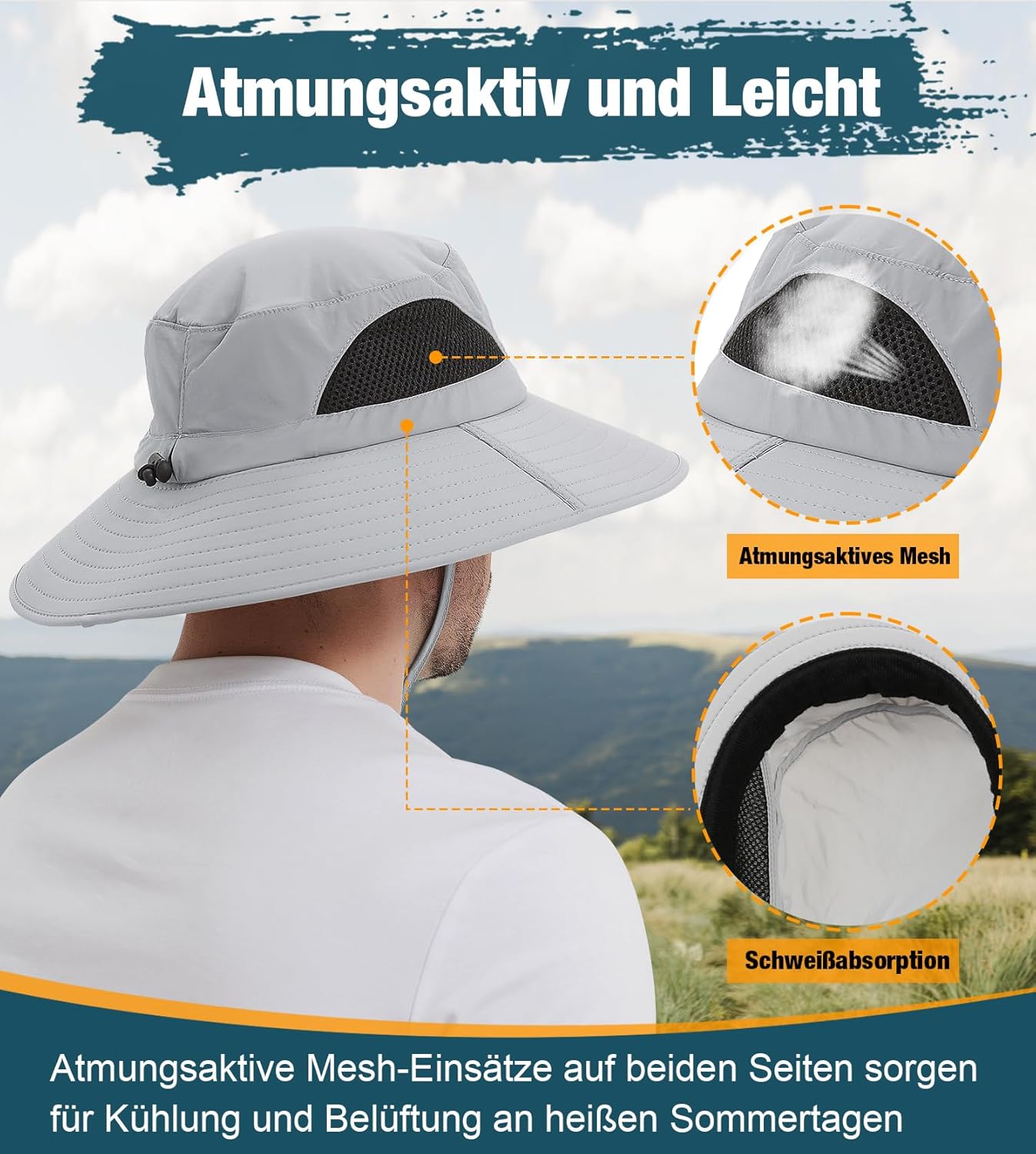 Thumbnail 5 de Wmcaps Sonnenhut mit UV-Schutz (UPF 50+) und breiter Krempe für Outdoor – verstellbar, faltbar