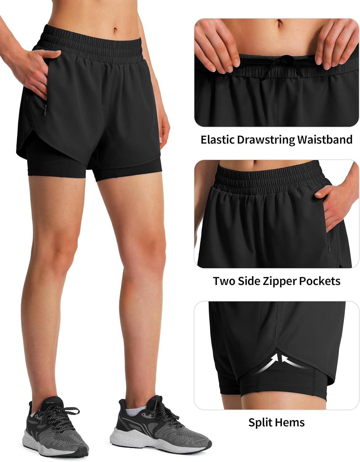 Thumbnail 4 de Ksmien Women's 2 in 1 Running Shorts with Liner and Phone Pockets