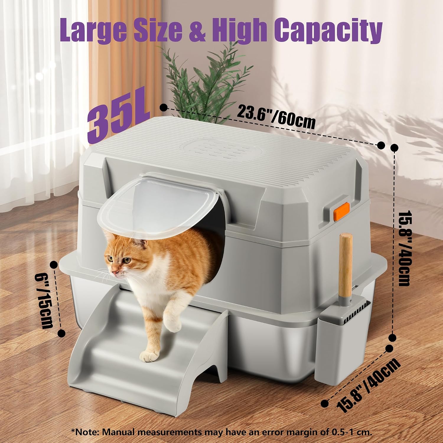 Detalle 2 de Bartuke Enclosed XXL Stainless Steel Cat Litter Box with Lid, Step and Scoop