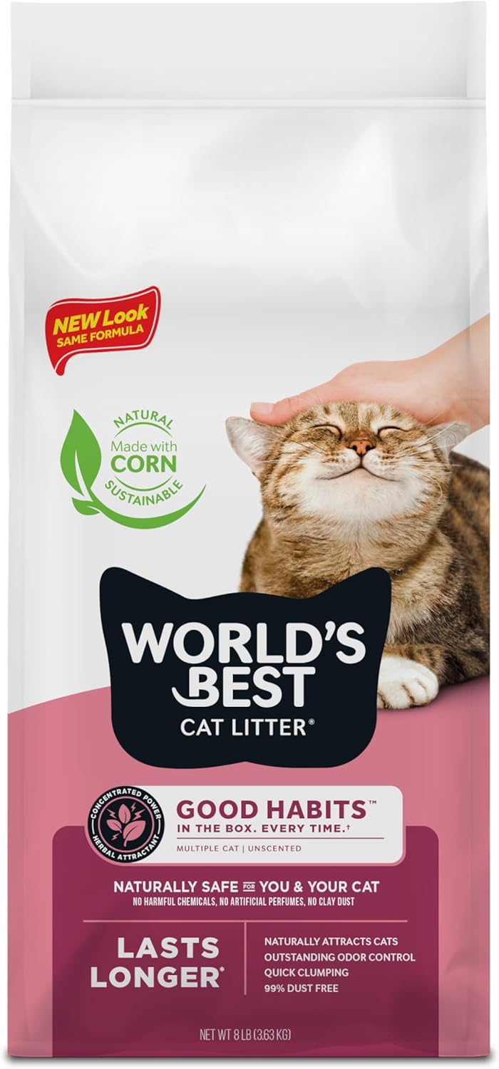 Detalle de WORLD'S BEST CAT LITTER Comfort Care Unscented (28 lb) – Natural Corn, Quick Clumping, Flushable & 99% Dust Free