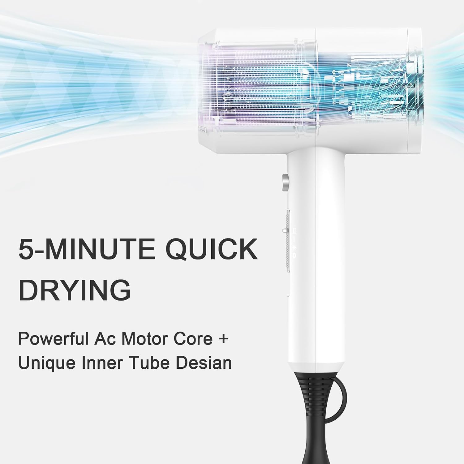 Detalle 2 de Slopehill Professional Ionic Hair Dryer (1800W) with 2 Concentrator Nozzles + Diffuser, White