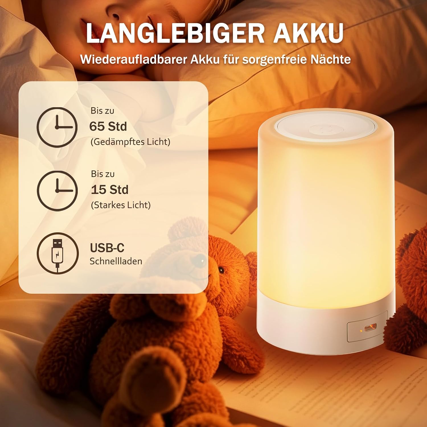 Thumbnail 5 de G Keni LED Nachttischlampe Kinder Touch Control dimmbar nachtlicht Baby akku stilllicht nachtlampe USB Wiederaufladbar Lampe (Warmes Hell) [Energieklasse A]
G Keni LED Nachttischlampe Kinder Touch Control dim…