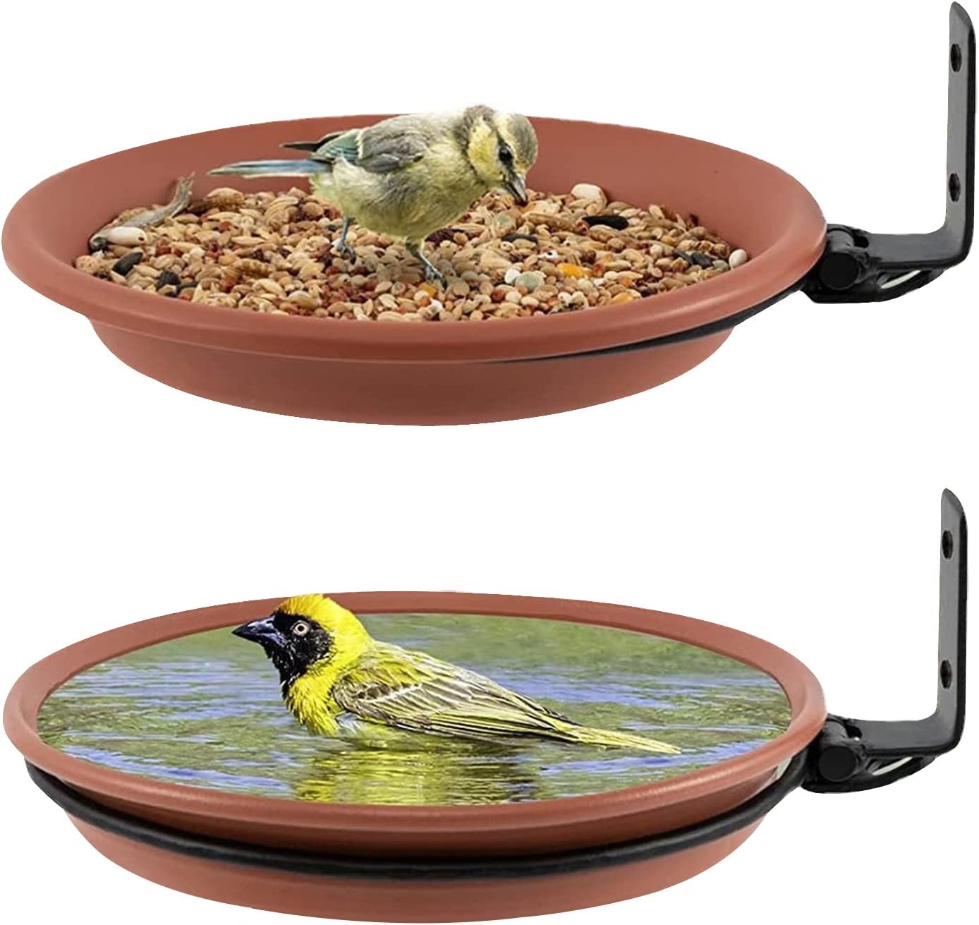 Detalle de 2er Set hängende Vogelfutterspender & Vogeltränken mit Vogelbad am Balkongeländer – winterfest für Garten & Balkon