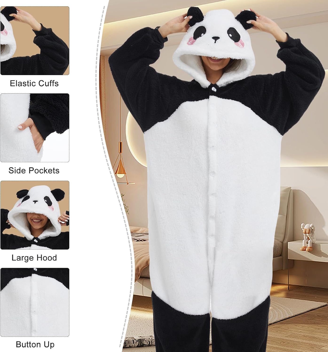 Thumbnail 3 de Luojida combinaison pyjama pilou pilou kigurumi (grenouillère) adulte avec poches et chapeau
