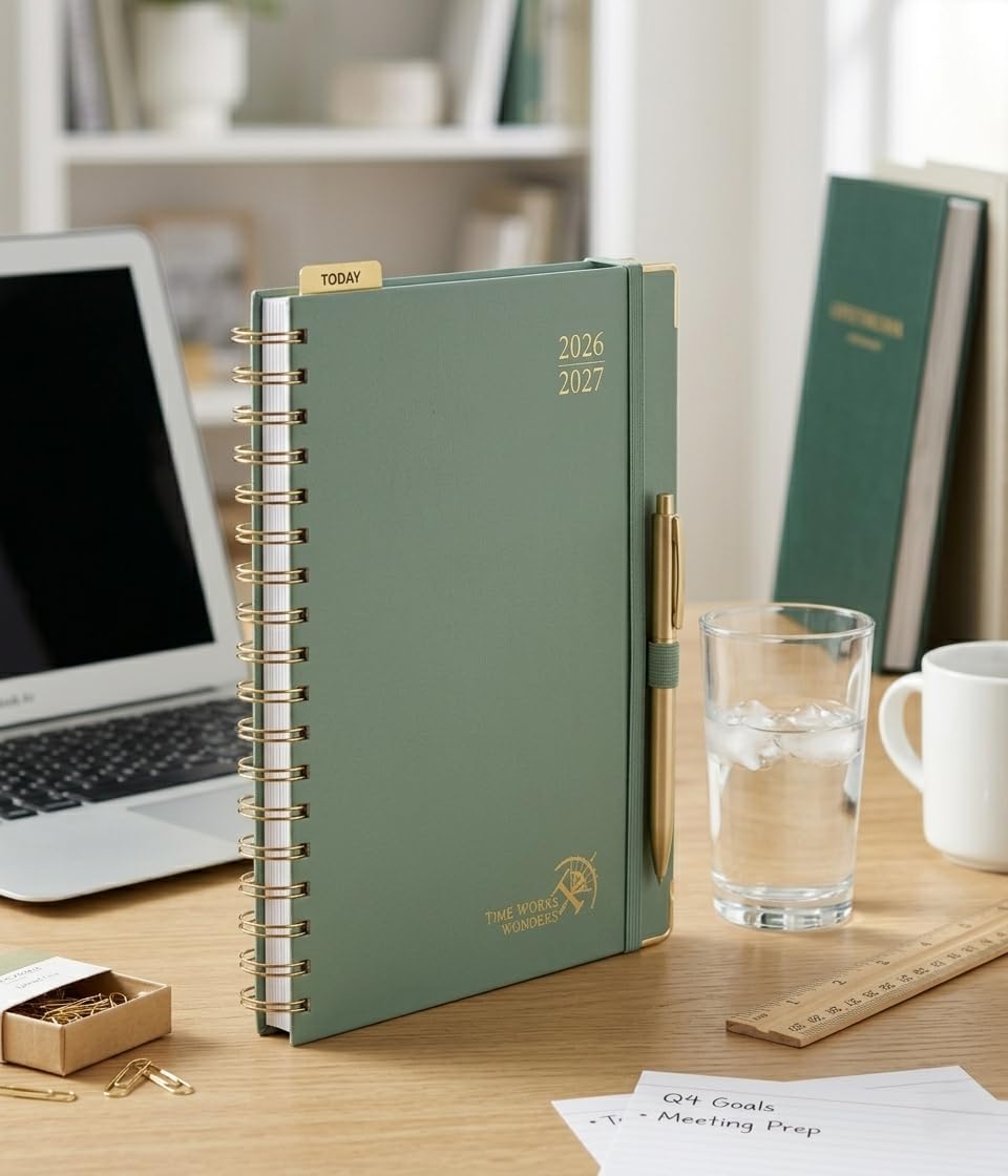 Detalle de POPRUN 2026–2027 Weekly Planner, 8" x 10", Hourly Schedule, Midnight Green