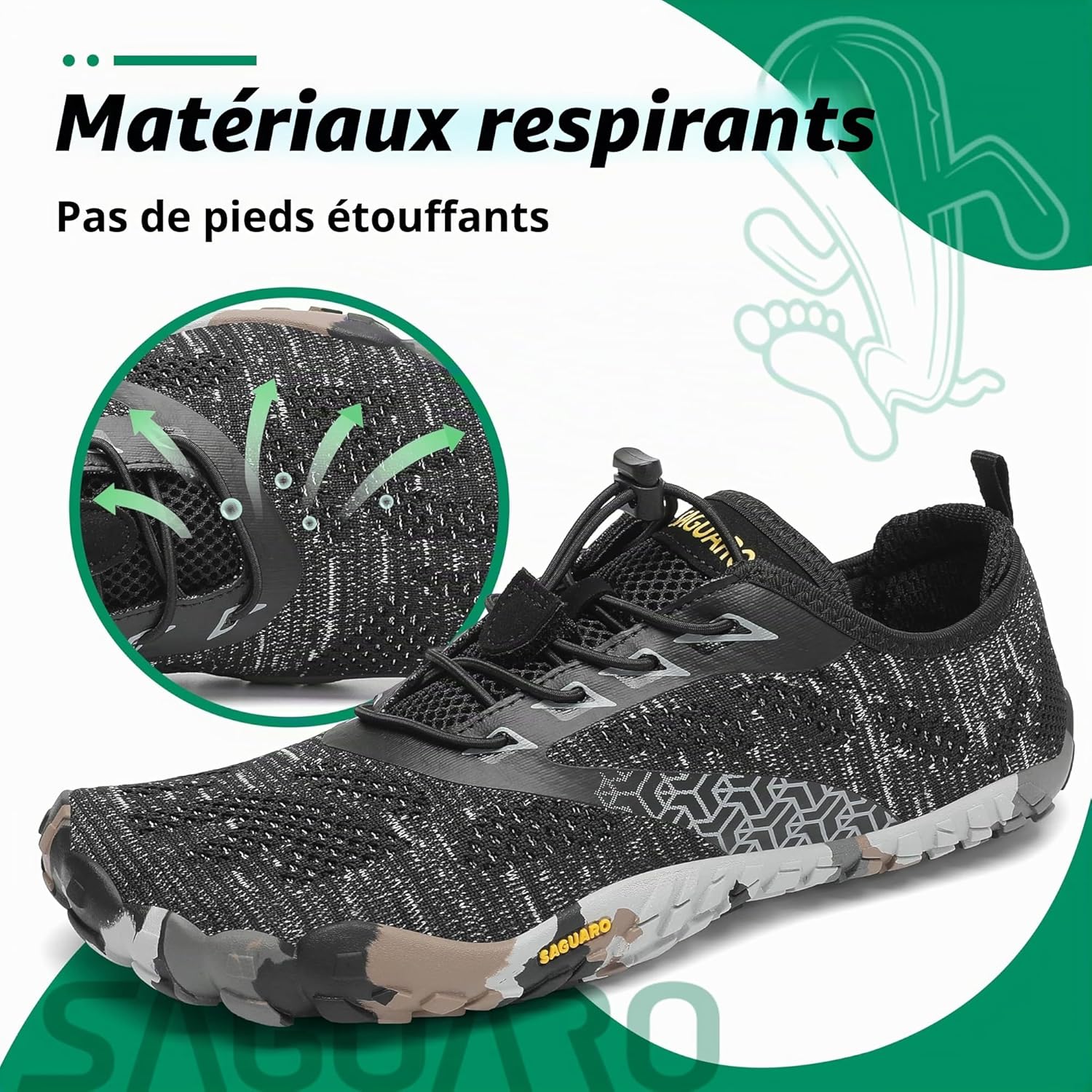 Thumbnail 2 de SAGUARO Chaussure Minimaliste Homme/Femme – Chaussure légère et flexible pour marche, plage, trail (Noir d'encre, 43 EU)