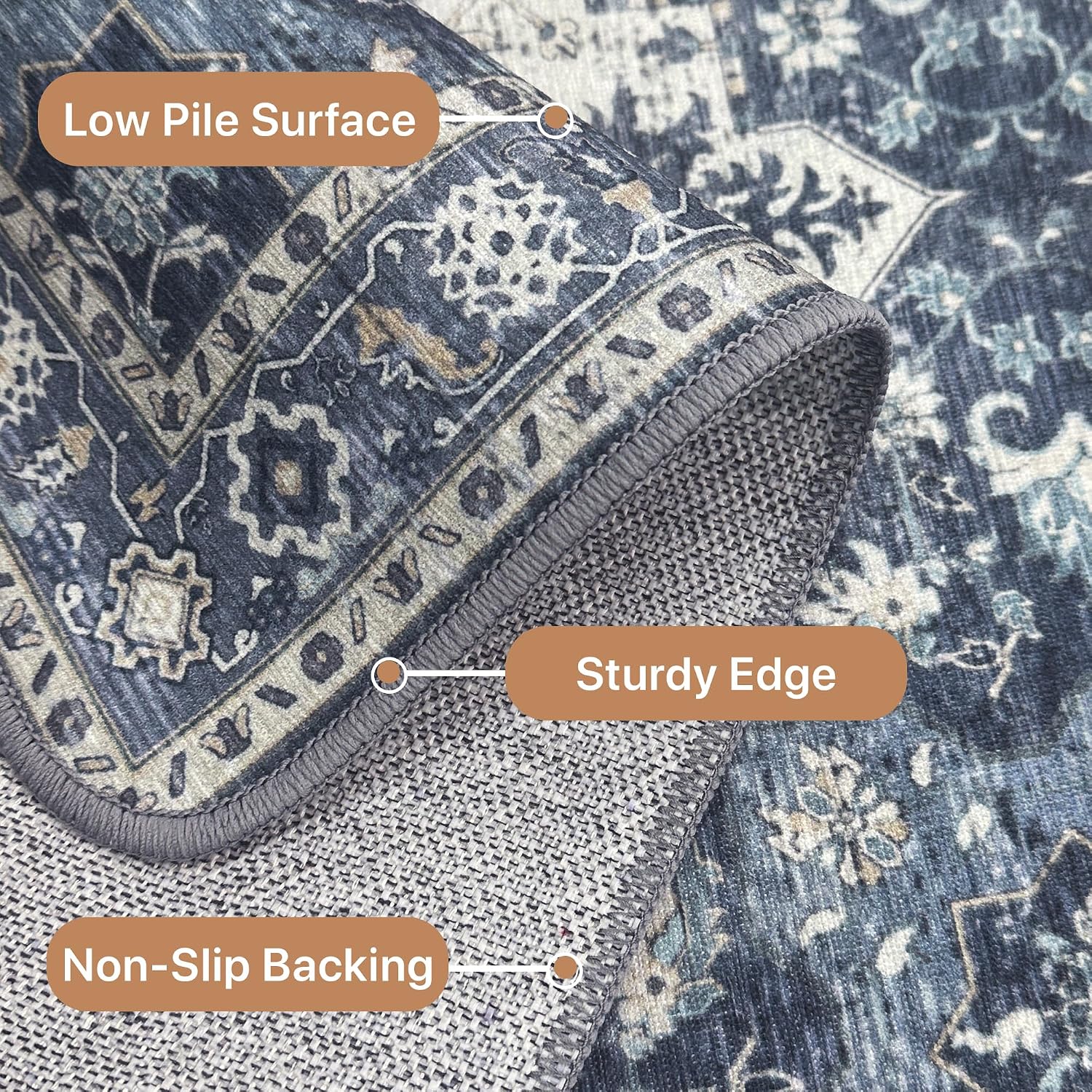 Detalle de GENIMO 2x7 Washable Runner Rug Non Slip for Hallway, Blue Ivory Vintage Floral