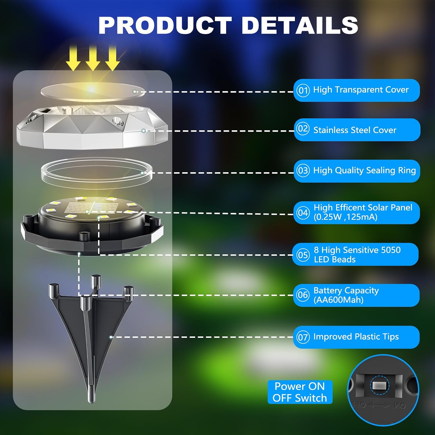 Detalle de FIFlying RGB-Solar-Bodenleuchten für den Außenbereich (IP65) – 8 helle LED für Auffahrt, Terrasse & Garten