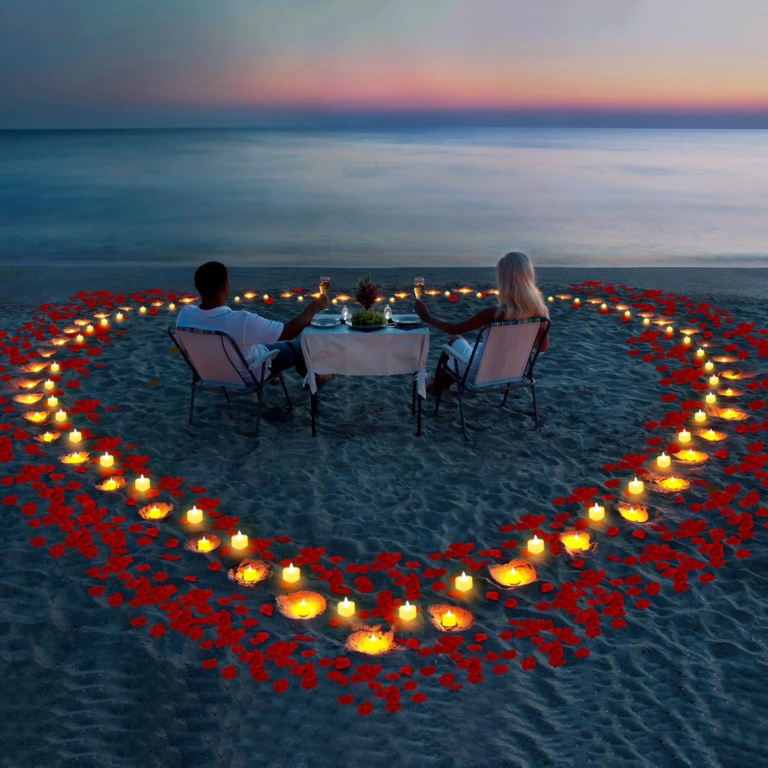 Thumbnail 3 de gobutend 6000 Artificial Rose Petals with 72 Flameless LED Heart Tea Lights for Valentine’s, Weddings & Parties