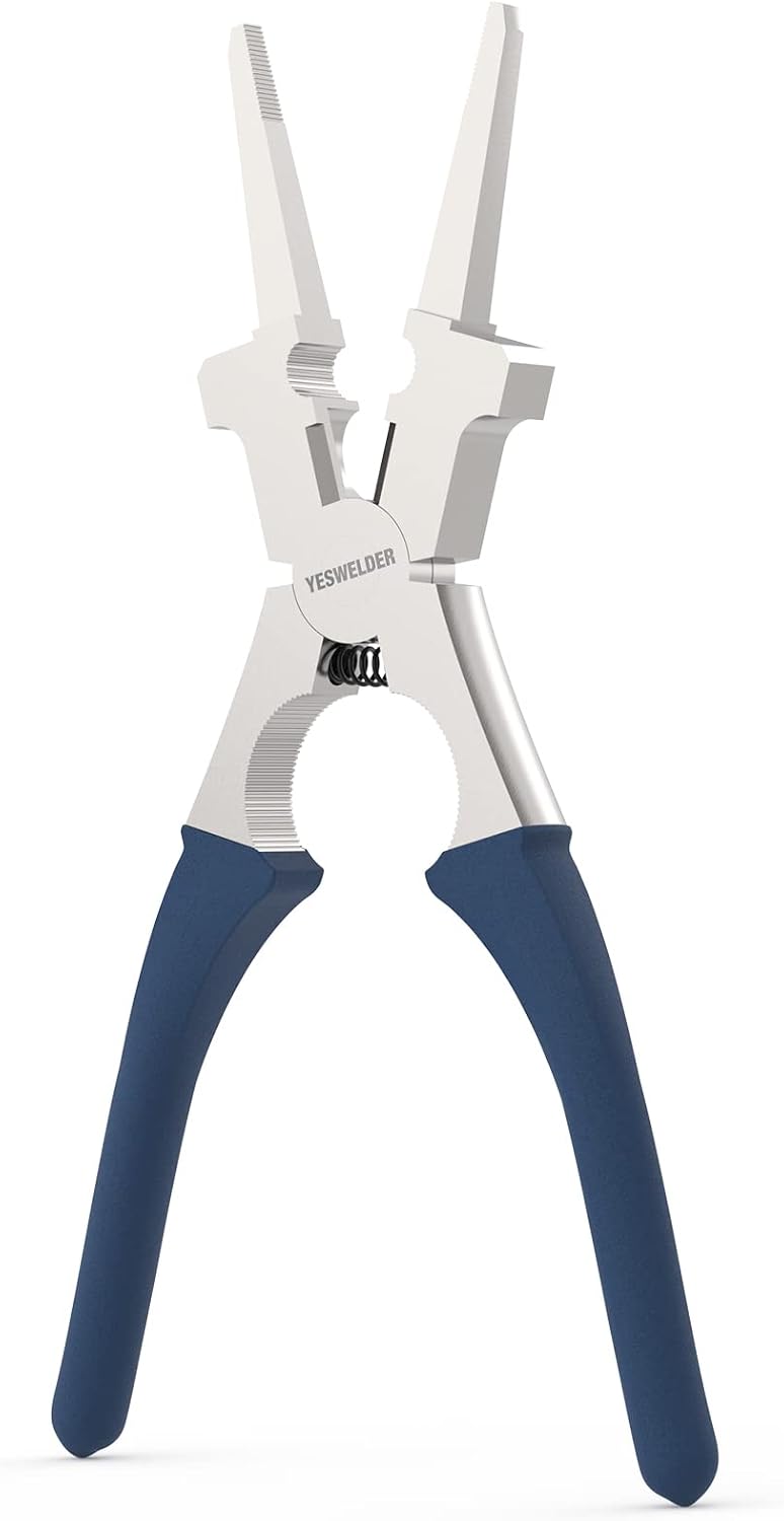 Detalle de YESWELDER 8-Inch MIG Welding Pliers with Spring-Loaded Handle and Carbon Steel