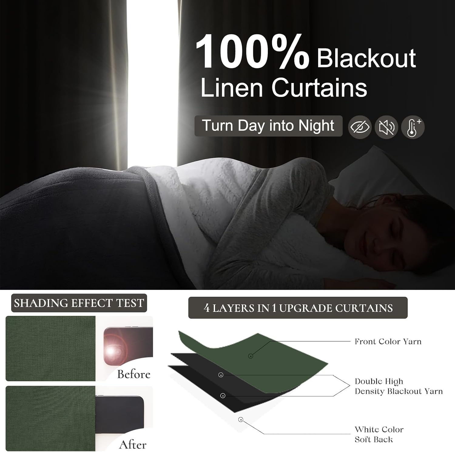 Thumbnail 2 de QJmydeco 84-Inch Blackout Curtains, Linen-Blend Pinch Pleat, 2 Panels