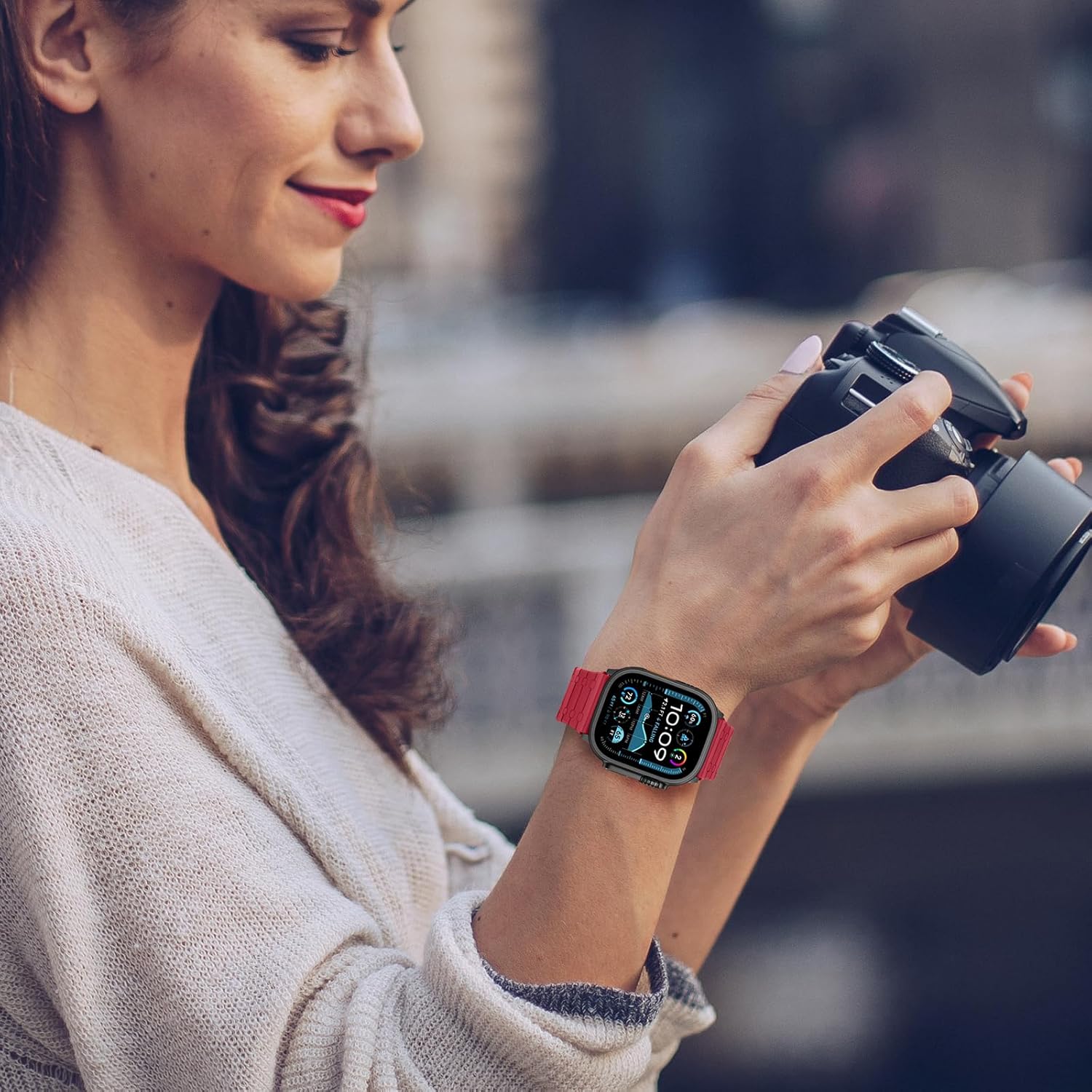 Thumbnail 6 de Anlinser Magnetic Silicone Watch Strap for Apple Watch Ultra & Series (49mm–42mm) in Red/Black