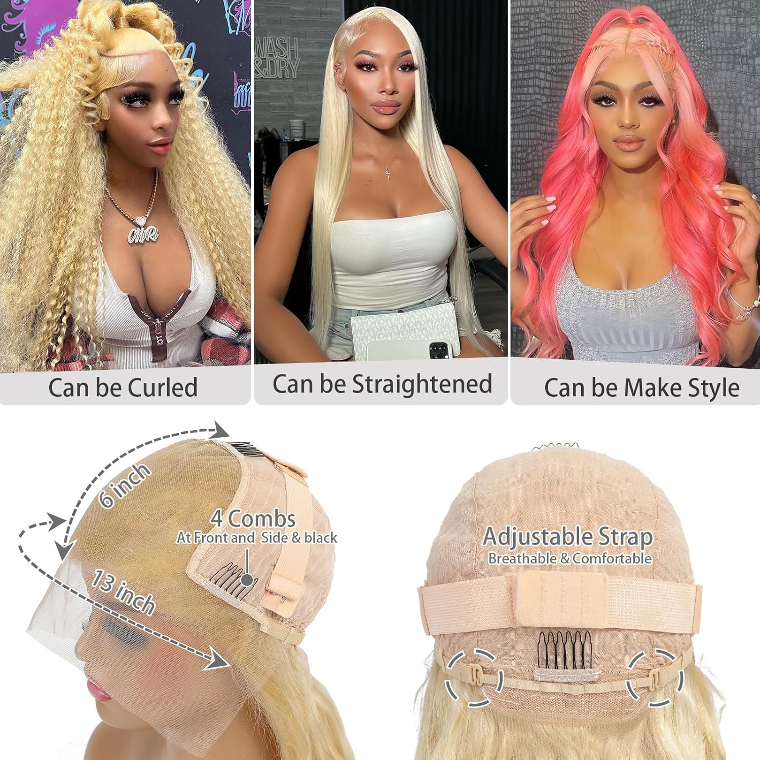 Detalle de Ruaswey 26 Inch 613 13x6 Lace Front Wig – 200 Density Body Wave, 613 Blonde Human Hair, Pre Plucked Hairline
