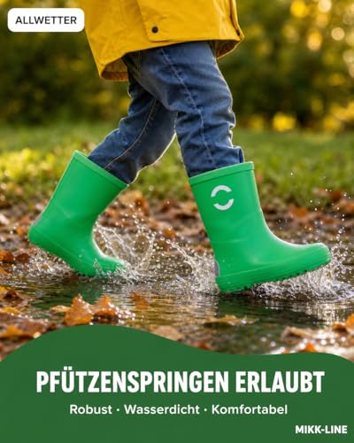 Detalle de Mikk-line Gummistiefel Kinder 21, Poison Green – Unisex, wasserdicht, rutschfest