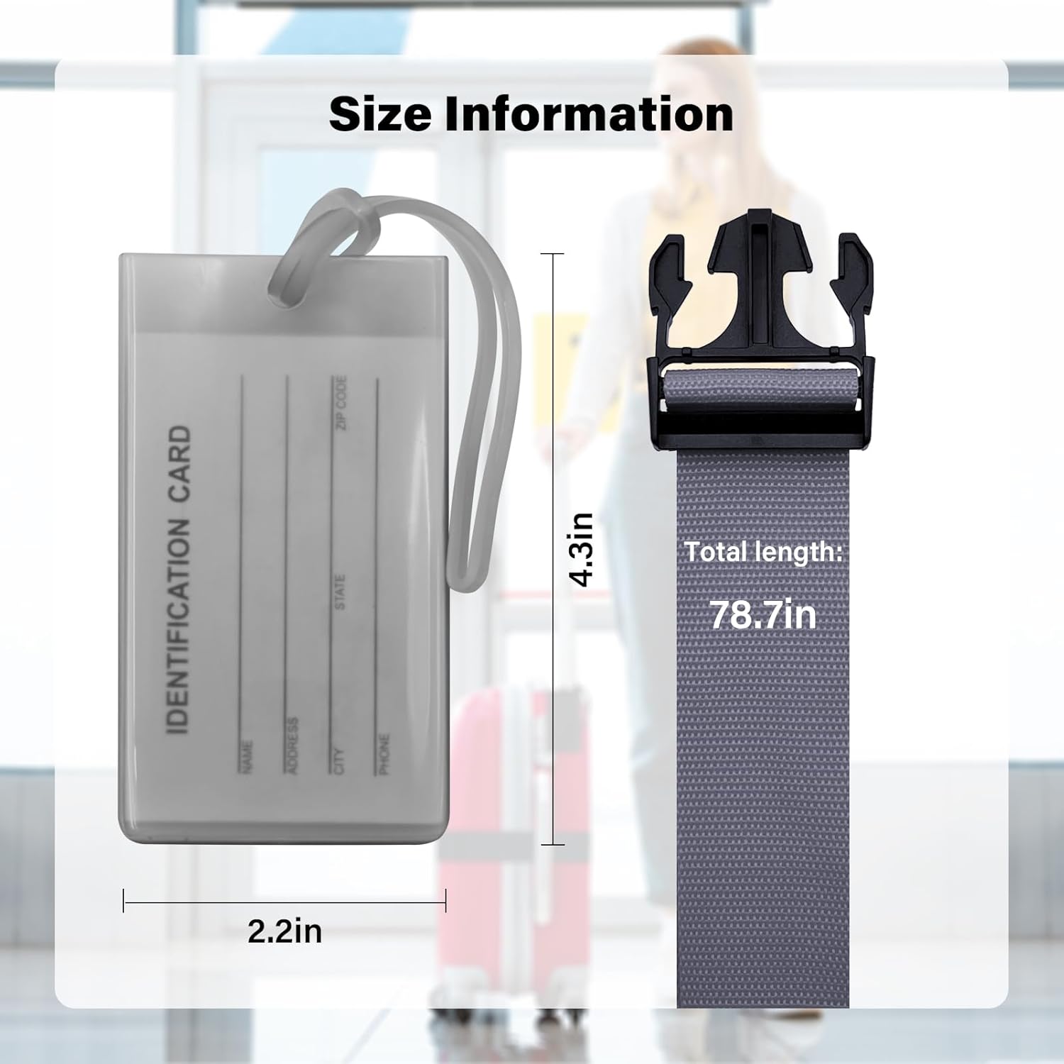 Detalle de 2 Pack Luggage Straps and 2 Pack Tags Sets for Suitcases (Pink) – Adjustable 198 cm with Quick Release Buckle