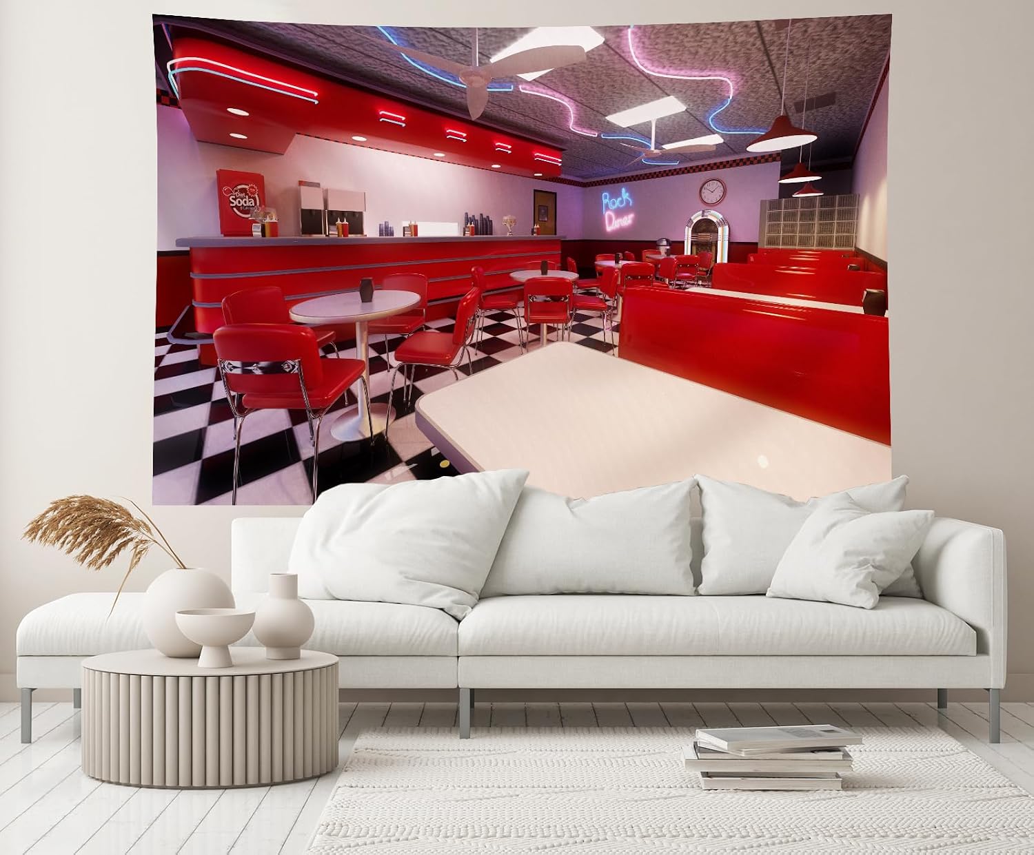 Thumbnail 3 de CHNBGPRO 1.5m x 1m American Restaurant Backdrop: Retro 50s Diner Red Interior