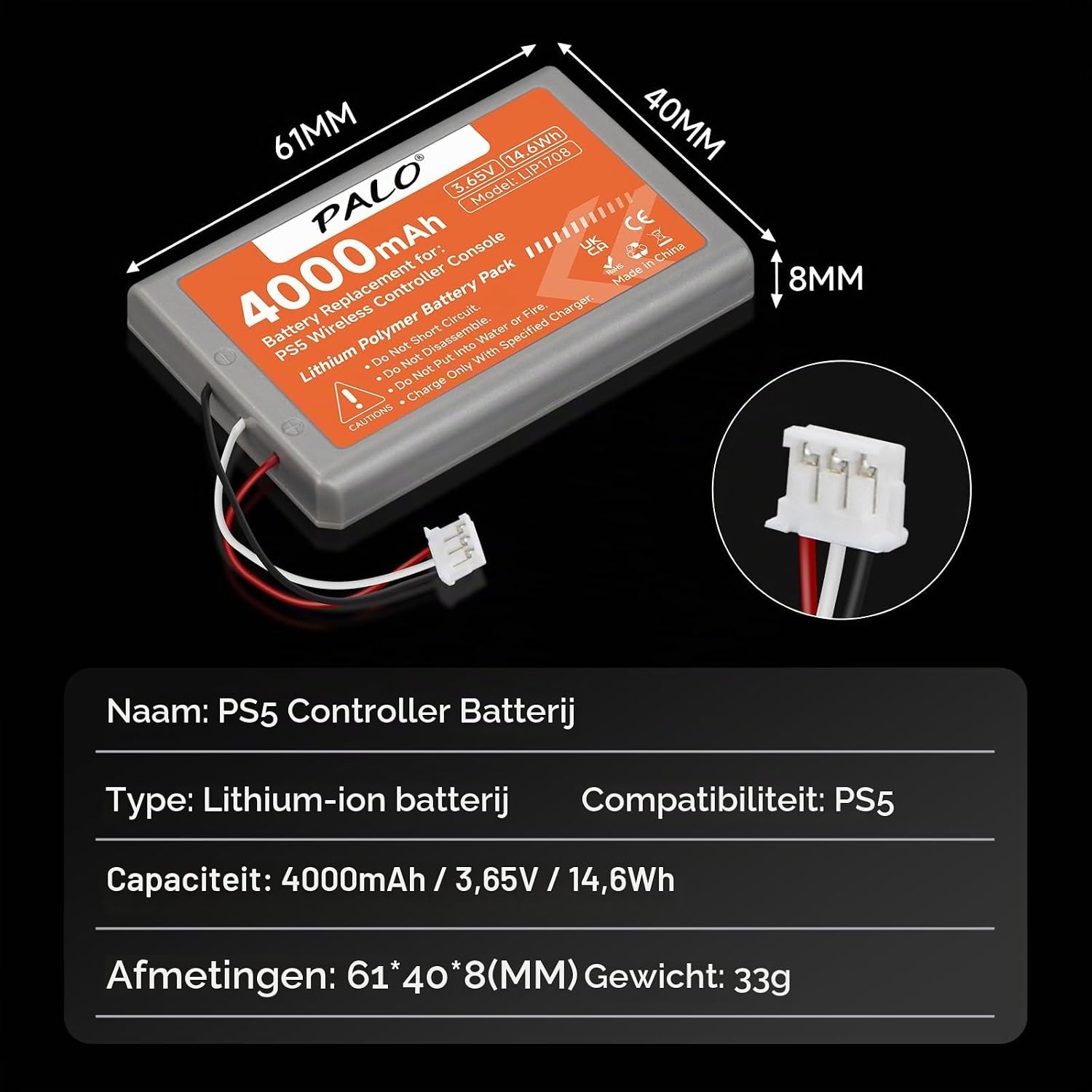 Thumbnail 1 de Palogreen PS5-controlleraccu 4000 mAh, oplaadbaar lithium, 3,65 V