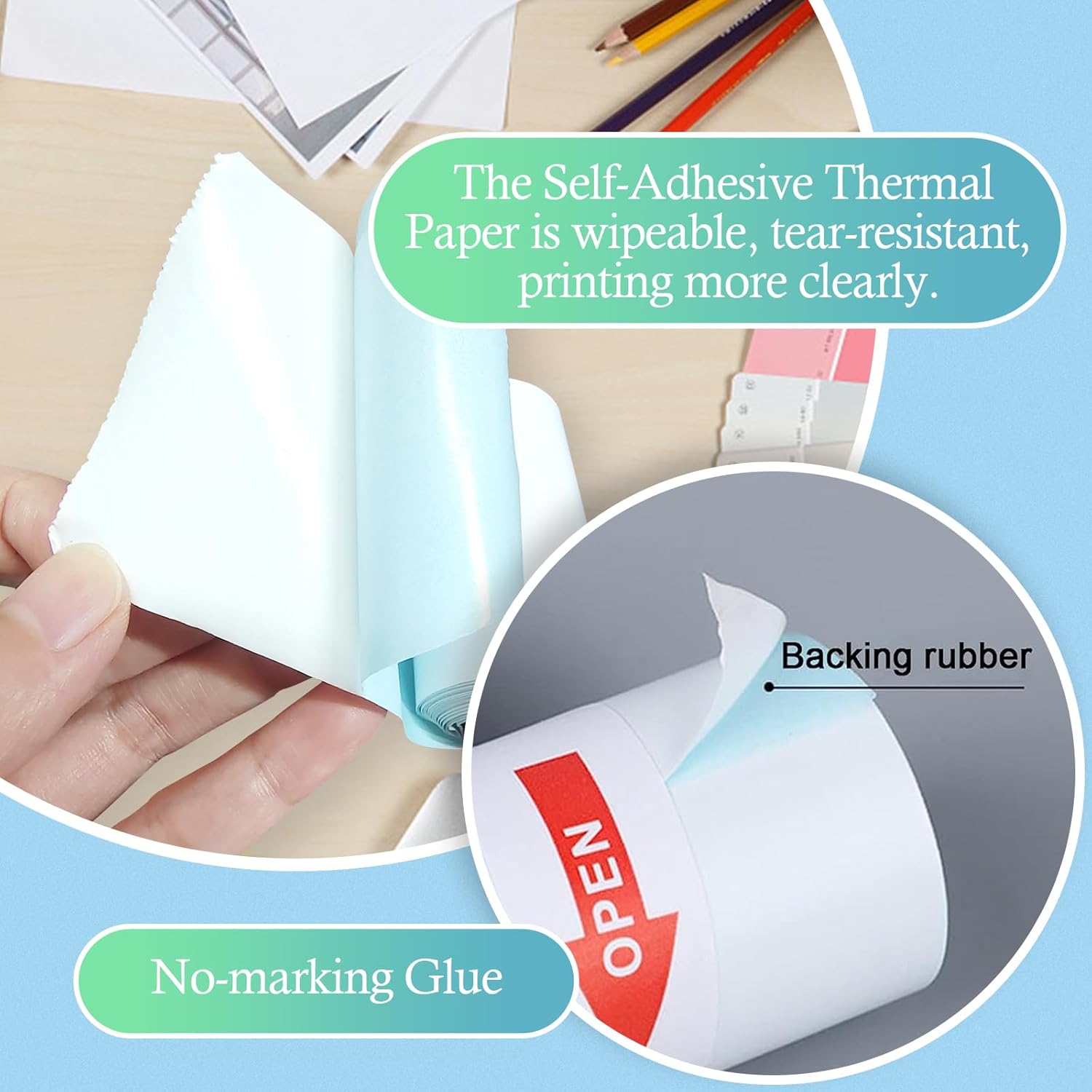 Thumbnail 3 de Carta per stampante termica con adesivo: 10 rotoli 57 x 25 mm bianchi per mini stampanti tascabili