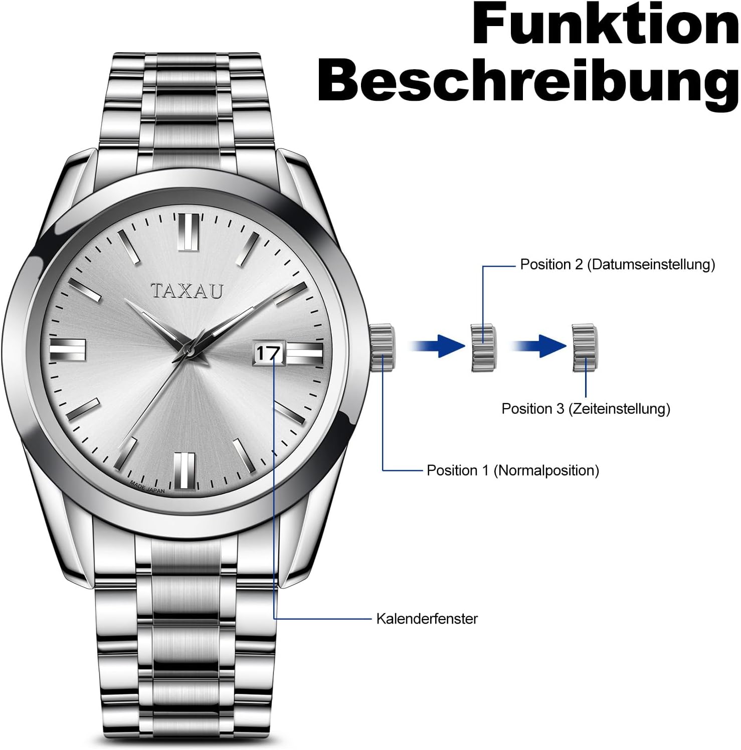 Thumbnail 5 de Taxau Herrenuhr – Wasserdicht, Edelstahl, klassisches Design mit Datum