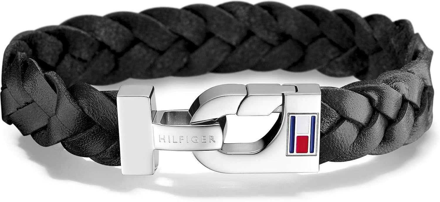 Detalle de Tommy Hilfiger Jewelry Herren-Armband – Geflochtenes Lederarmband mit Edelstahlverschluss, 20.5 cm