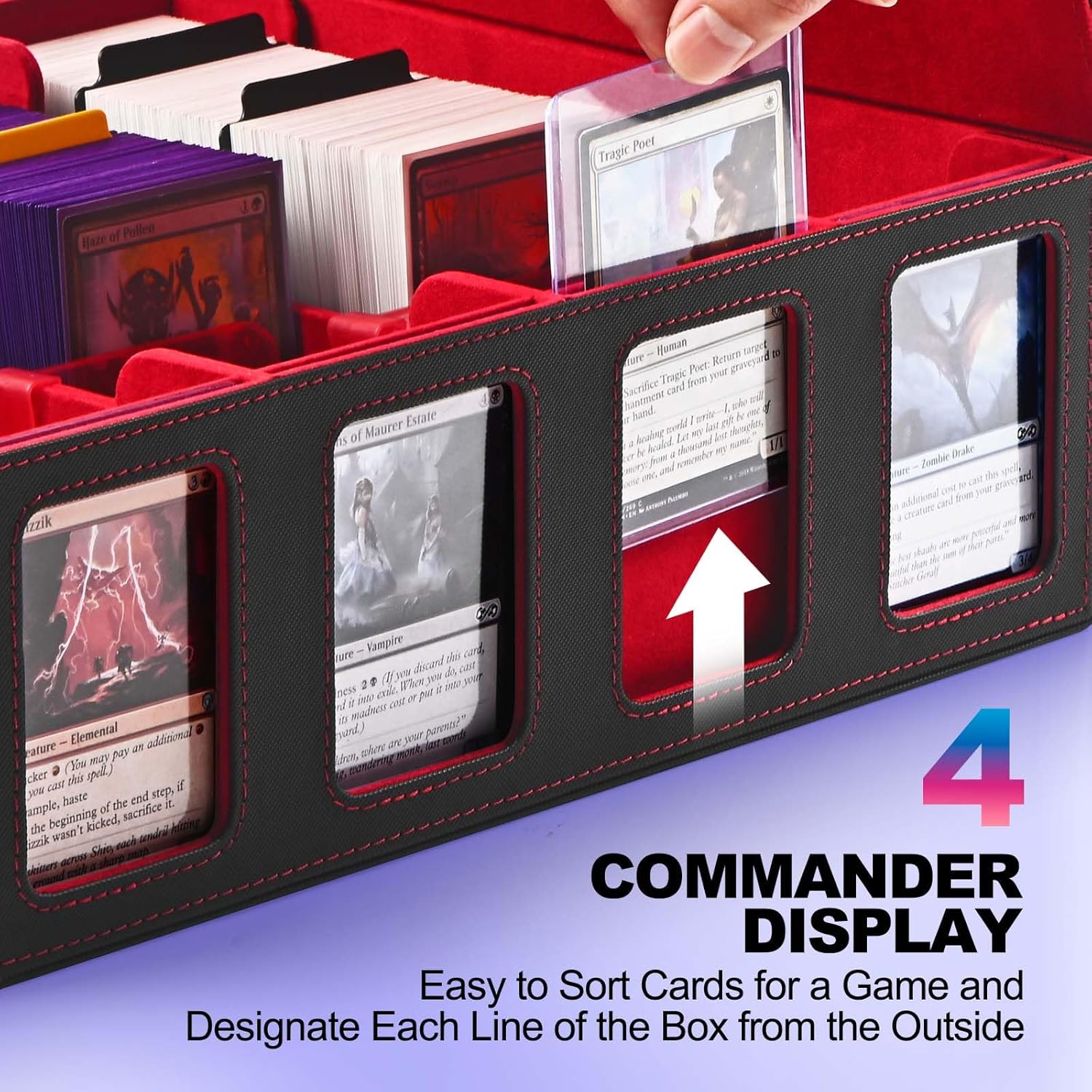 Thumbnail 1 de UAONO Trading Card Storage Box for Commander Display (Black & Red) – 2400+ MTG Deck Box with 4 Top Loader