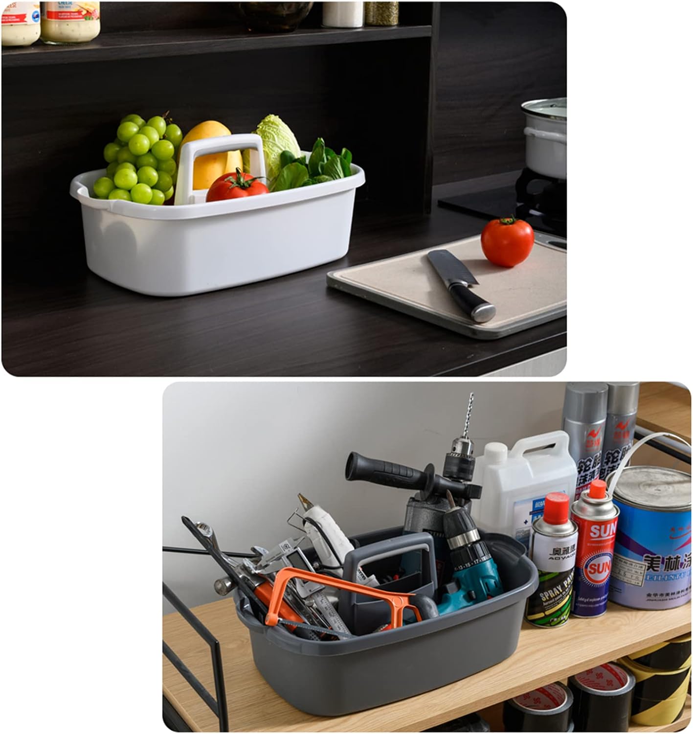 Detalle de JiatuA Large Cleaning Supplies Caddy, Dark Gray Plastic Basket with Handle