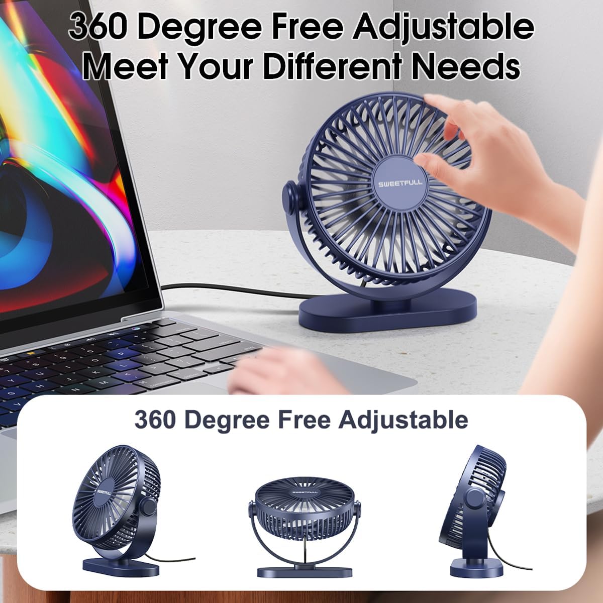 Thumbnail 4 de LULUWA Mini Ventilatore da Scrivania USB: compatto, silenzioso e regolabile