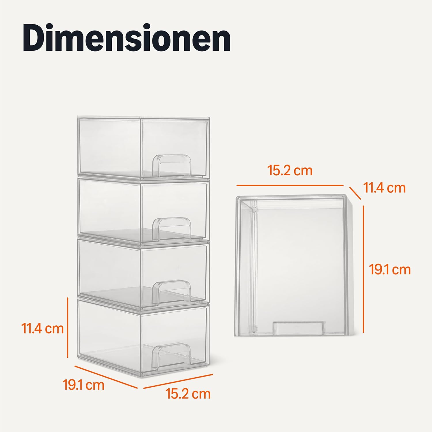 Detalle de Amazon Basics stapelbare Aufbewahrungsschubladen aus Kunststoff (4er-Set), transparent