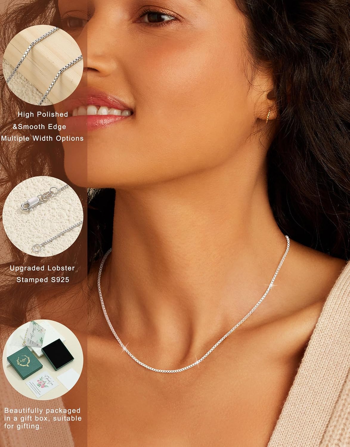 Detalle 2 de ZHESHY Damen Silberkette 925 Sterling Silber ohne Anhänger – wasserfest, antioxydierend, 40–55 cm