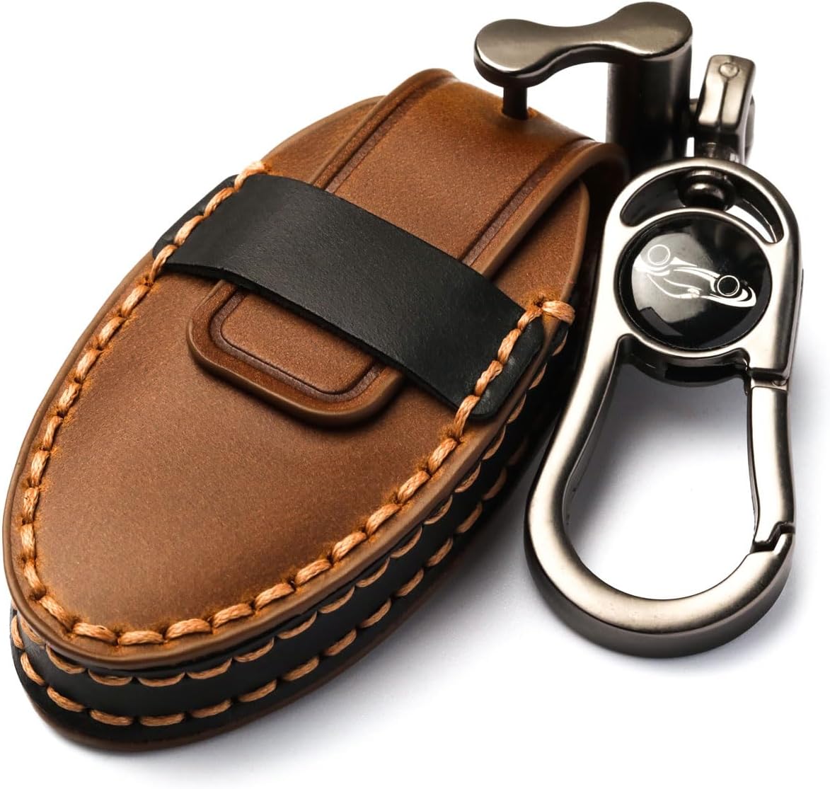 Detalle 1 de APEKUU Leather Nissan Key Fob Cover, Hand-Stitched Brown Case