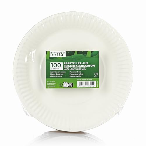 Detalle 2 de Vaily Pappteller rund 22,5 cm – 100er Pack, weiß, umweltfreundlich, robust und beschichtet