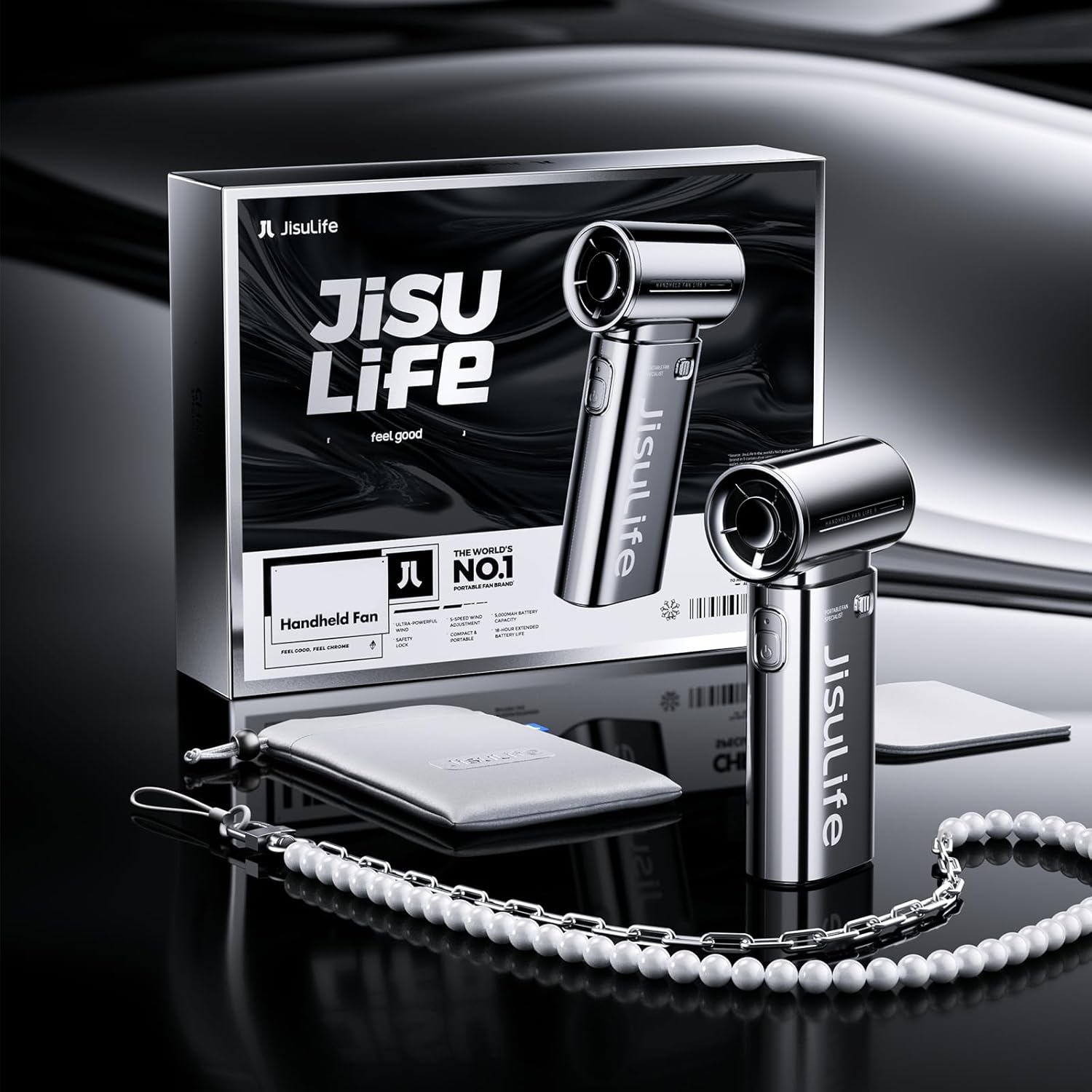 Thumbnail 6 de JISULIFE Life9 Portable Handheld Fan — Turbo Power Mini Personal Fan for Travel (Chrome)