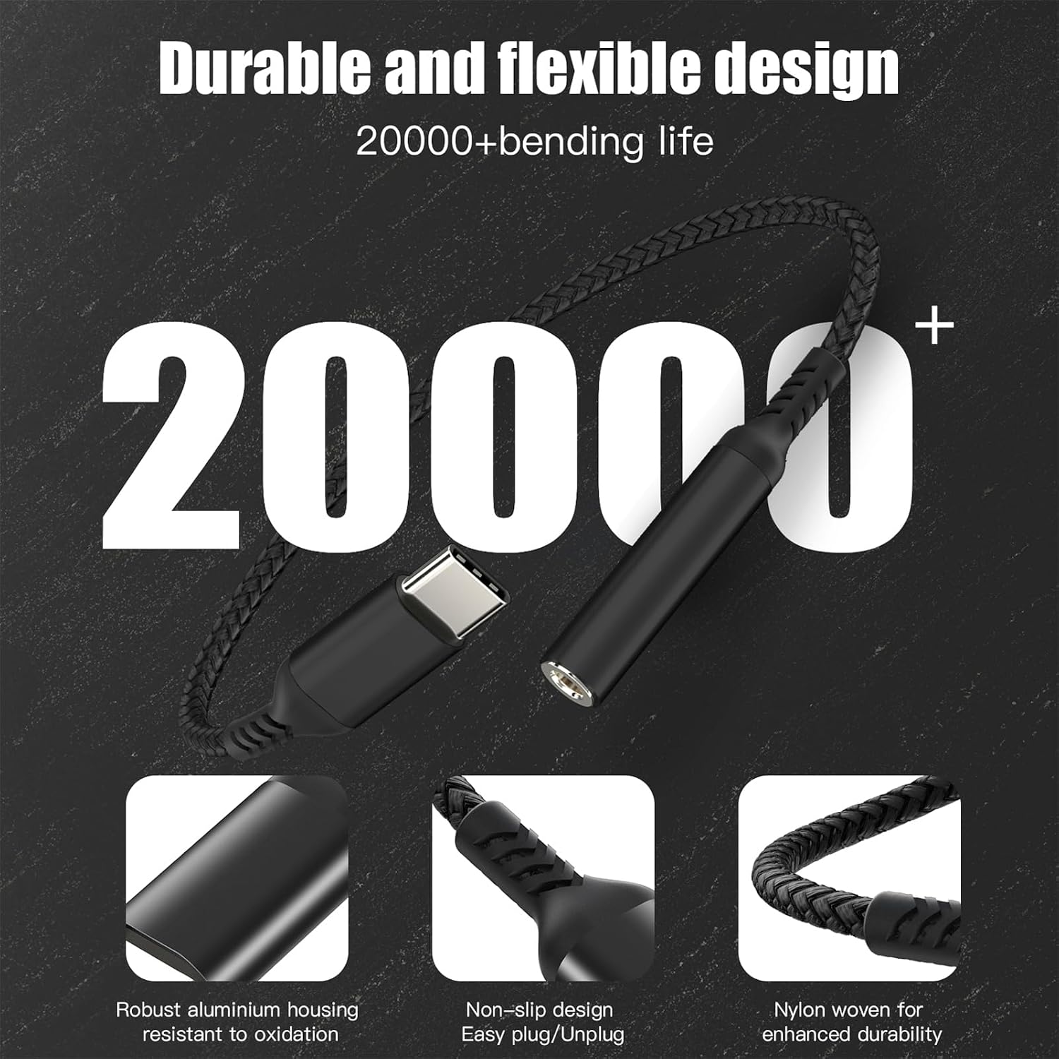 Detalle 2 de lalasis USB-C to 3.5 mm Headphone Adapter with DAC, aluminium housing and braided cable