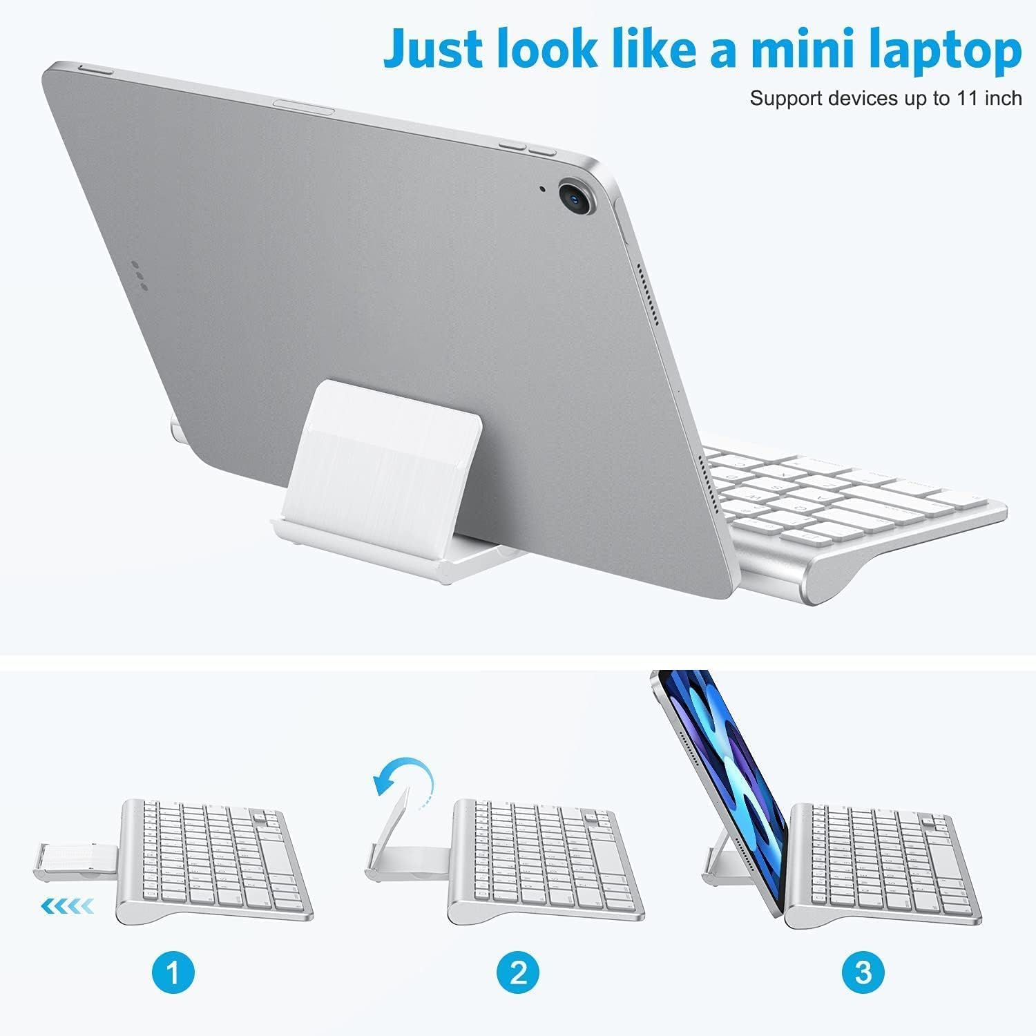 Thumbnail 1 de OMOTON Bluetooth Keyboard and Mouse Set for iPad and iPhone – Silver